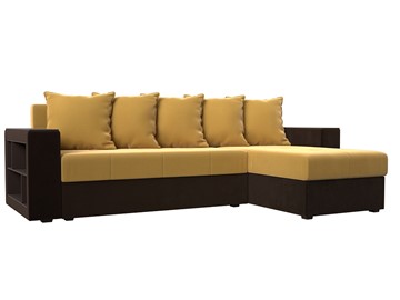 Угловой диван с оттоманкой Дубай Лайт, Желтый/Коричневый (микровельвет) в Туле
