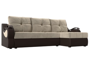 Угловой диван Меркурий, Бежевый/коричневый (вельвет/экокожа) в Туле