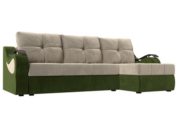 Угловой диван Меркурий, Бежевый/зеленый (вельвет) в Туле