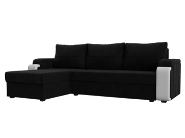 Угловой диван с оттоманкой Николь лайт, Черный/Белый (микровельвет/экокожа) в Туле