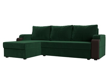 Угловой диван с оттоманкой Николь лайт, Зеленый/Коричневый (велюр/экокожа) в Туле