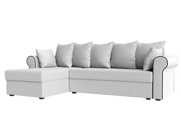 Угловой диван с оттоманкой Рейн, Белый/Черный (экокожа) в Туле