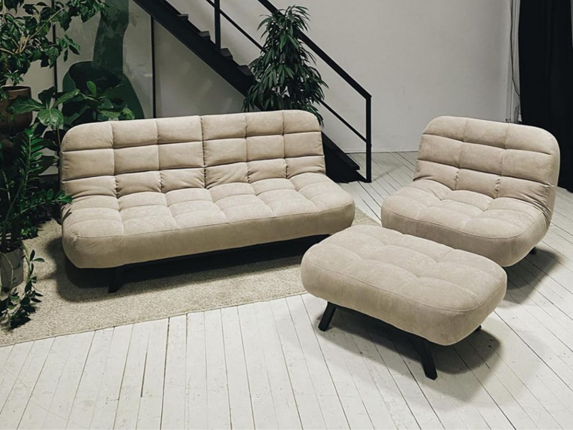 Комплект мебели Абри цвет бежевый диван + кресло +пуф пора металл в Туле - изображение