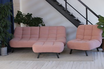 Комплект мебели Абри розовый кресло + диван + пуф опора металл в Туле