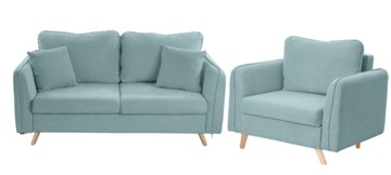 Комплект мебели Бертон голубой диван+ кресло в Туле