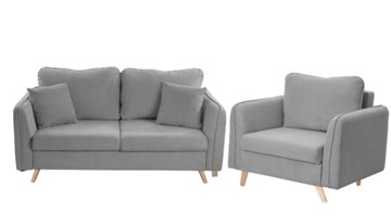 Комплект мебели Бертон серый диван+ кресло в Туле