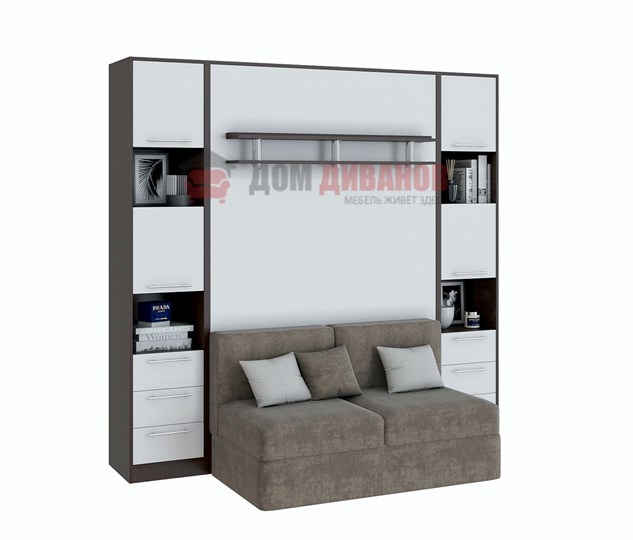 Кровать-шкаф с диваном Бела 1, с полкой ножкой, 1200х2000, венге/белый в Туле - изображение 1