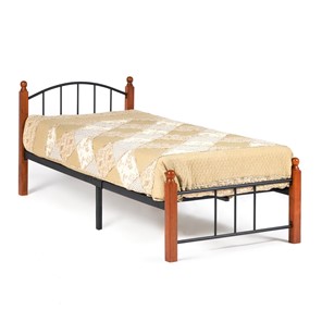 Кровать AT-915 дерево гевея/металл, 90*200 см (Single bed), красный дуб/черный в Туле