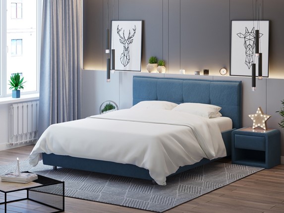 Кровать спальная Lino 140х200, Велюр (Monopoly Прованский синий (792)) в Туле - изображение