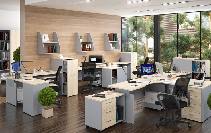 Офисный комплект мебели OFFIX-NEW для 4 сотрудников с двумя шкафами в Туле - изображение 1