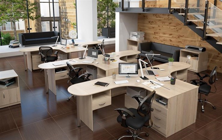 Офисный комплект мебели SIMPLE с эргономичными столами и тумбами в Туле - изображение