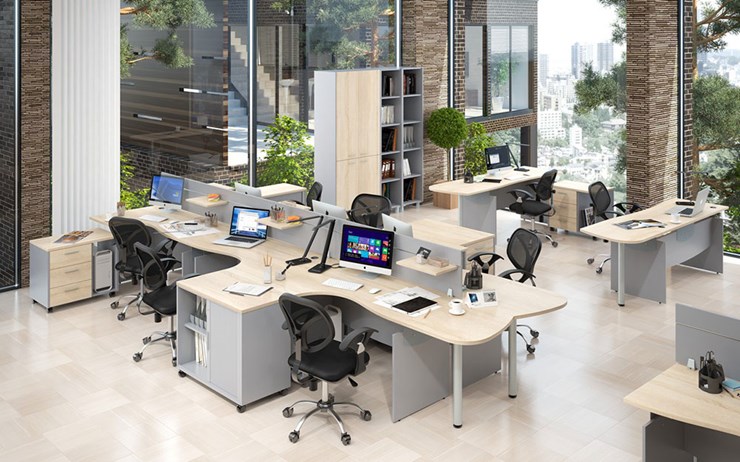 Офисный комплект мебели OFFIX-NEW для 4 сотрудников с двумя шкафами в Туле - изображение