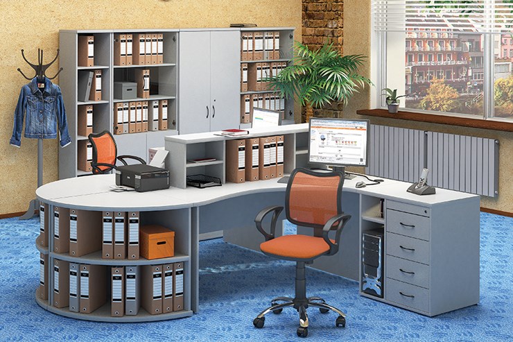 Офисный комплект мебели Moно-Люкс для 2 сотрудников с большим шкафом и тумбами в Туле - изображение