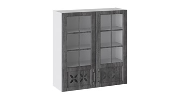 Кухонный навесной шкаф Прованс (Белый глянец/Санторини темный) cо стеклом В_96-90_2ДРДс в Туле