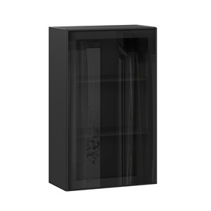 Навесной кухонный шкаф высокий со стеклом 600 Индиго ЛД 298.450.000.170, Чёрный/Чёрный в Туле