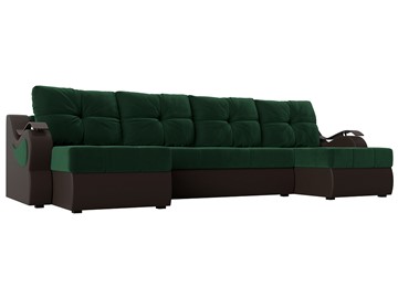 П-образный диван Меркурий П, Зеленый\Коричневый (Велюр\Экокожа) в Туле