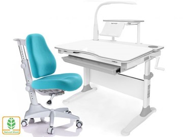 Растущая парта + стул Mealux EVO Evo-30 G (арт. Evo-30 G + Y-528 KBL)/(стол+полка+кресло+чехол+лампа)/белая столешница (дерево), цвет пластика серый в Туле