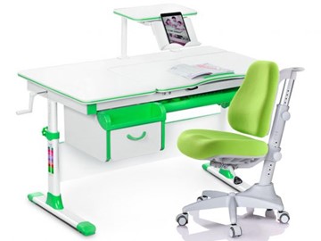 Комплект растущая парта + стул Mealux EVO Evo-40 Z (арт. Evo-40 Z + Y-528 KZ) / (стол+полка+кресло+чехол)/ белая столешница / цвет пластика зеленый в Туле