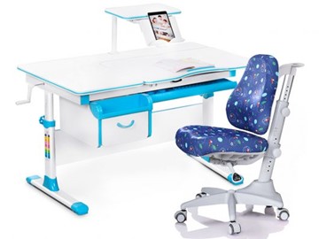 Комплект растущая парта + стул Mealux Mealux EVO Evo-40 BL (арт. Evo-40 BL + Y-528 F) / (стол+полка+кресло) / белая столешница / цвет пластика голубой в Туле