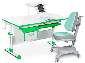 Комплект растущая парта + стул Mealux EVO Evo-40 Z (арт. Evo-40 Z + Y-110 TG) / (стол+полка+кресло) / белый, зеленый, серый в Туле