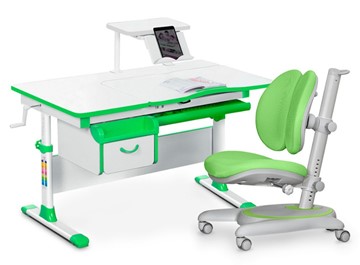 Комплект растущая парта + стул Mealux EVO Evo-40 Z (арт. Evo-40 Z + Y-115 KZ) / (стол+полка+кресло+чехол), белый, зеленый в Туле