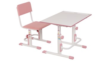 Растущий комплект мебели POLINI Kids Растущая парта-трансформер М1 и стул регулируемый L Белый-розовый в Туле