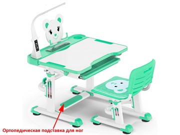 Парта растущая + стул Mealux EVO BD-04 Teddy New XL, с лампой, green, зеленая в Туле