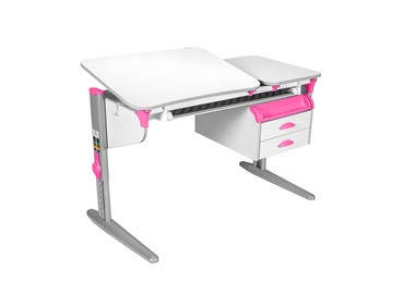 Детский стол-трансформер 5/75-40 СУТ.45 с лотком+ Tumba 3  Рамух белый/серый/розовый в Туле
