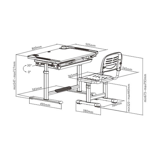 Растущий стол и стул Littonia Grey FUNDESK (c лампой и подставкой) в Туле - изображение 8