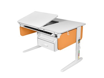Детский стол-трансформер L/70-45 (СУТ 62) с лотком и навесной тумбой, белый/белый/оранжевый в Туле