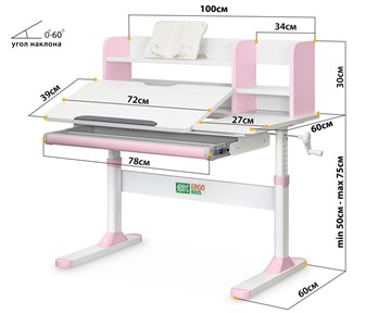 Растущий стол Ergokids TH-330 Pink TH-330 W/PN, столешница белая / накладки на ножках розовые в Туле - предосмотр 2