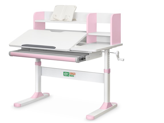 Растущий стол Ergokids TH-330 Pink TH-330 W/PN, столешница белая / накладки на ножках розовые в Туле - изображение