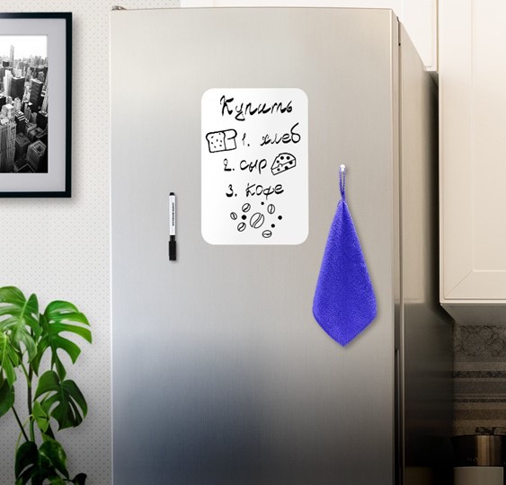 Магнитно-маркерная доска на холодильник BRAUBERG, 30х21 см с маркером, магнитом и салфеткой в Туле - изображение 2